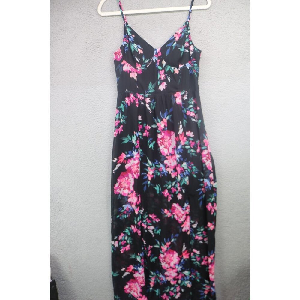 Express‎ Babydoll Chiffon Dark Floral Maxi Dress-Medium-Sheer-Whimsigoth-Fairy